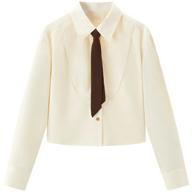 太平鸟 翻领纯色简约长袖衬衫 女款 米色