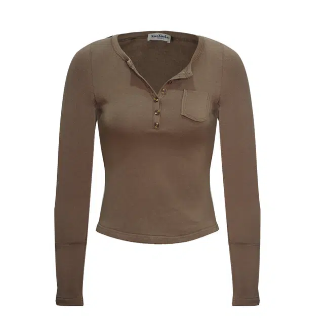 小小拉 休闲纯色修身圆领打底长袖针织衫 女款