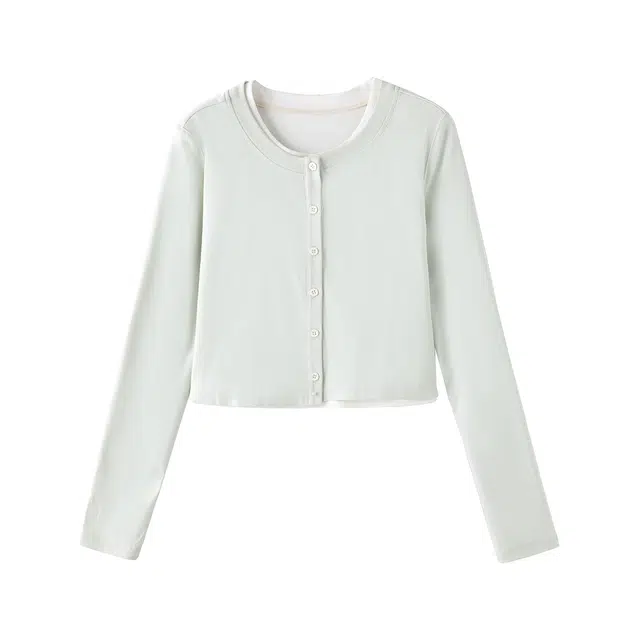 花栗鼠小姐 甜盐双拼 日常通勤简约百搭假两件撞色圆领长袖正肩短款上衣针织衫 女款