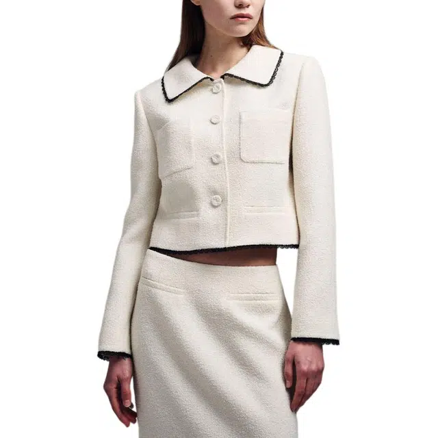 MARDI MERCREDI SS24 SPRING TWEED CROPPED JACKET LACE-IVORY