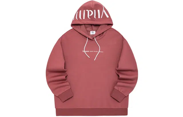 鸿星尔克 字母印花简约套头带帽长袖卫衣 女款 惊鸿粉