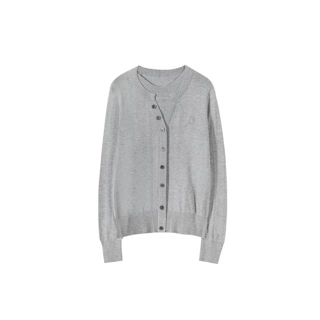 【dme】 纯色圆领套头假两件长袖针织衫 女款 灰色