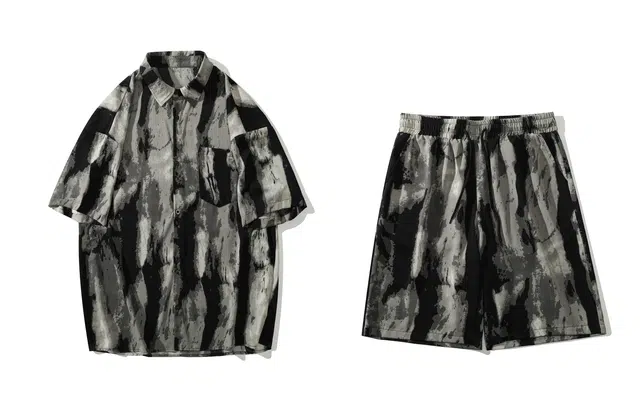 玉儿恋 冰丝材质多款式美式复古休闲服饰时尚衬衫套装 男女同款 丰富花色