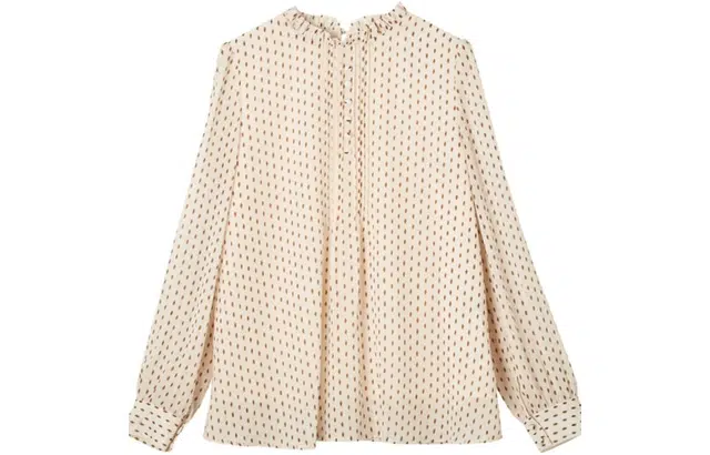 【dme】 薄款立领波点长袖衬衫 女款 杏色