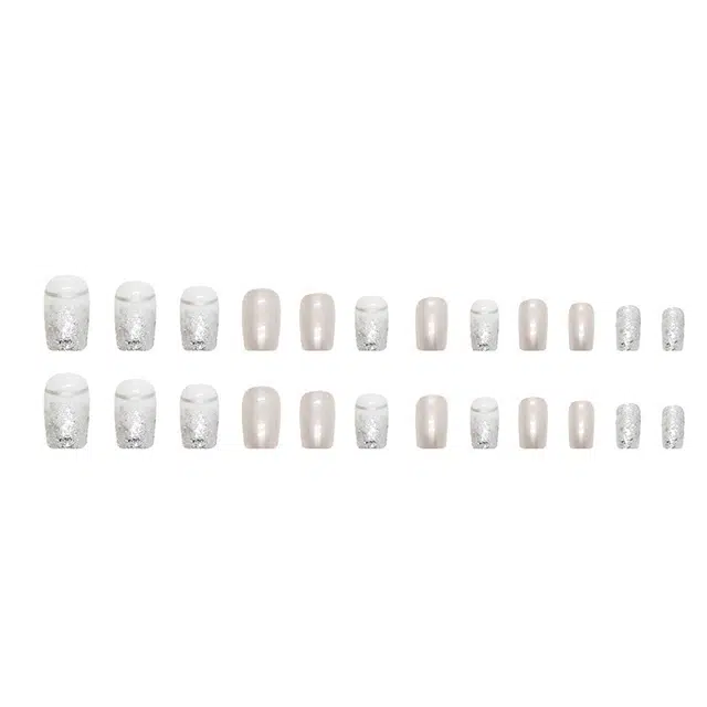 馨枕居 时尚方形闪粉高贵优雅  穿戴甲 短方银色跳色 爆闪