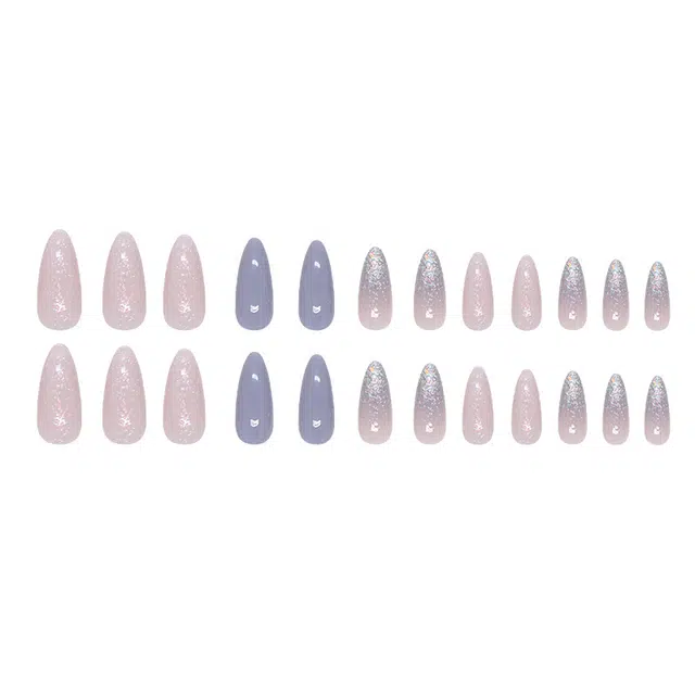 馨枕居 清透仙女气质  穿戴甲 尖型雾蓝色跳色 细闪