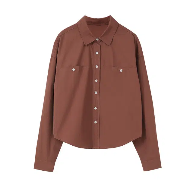 【dme】 翻领简约舒适纯色长袖衬衫 女款 红棕色