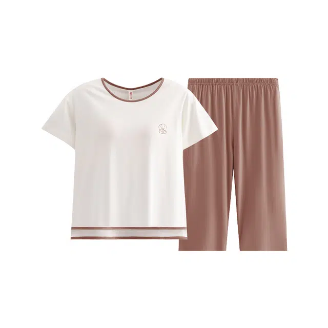 芬腾 短袖圆领薄款透气休闲大码家居服睡衣套装 女款