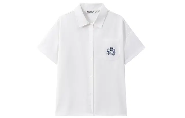 东鲸岁时记 卡通动物图案翻领纯色内搭短袖衬衫 女款 白色