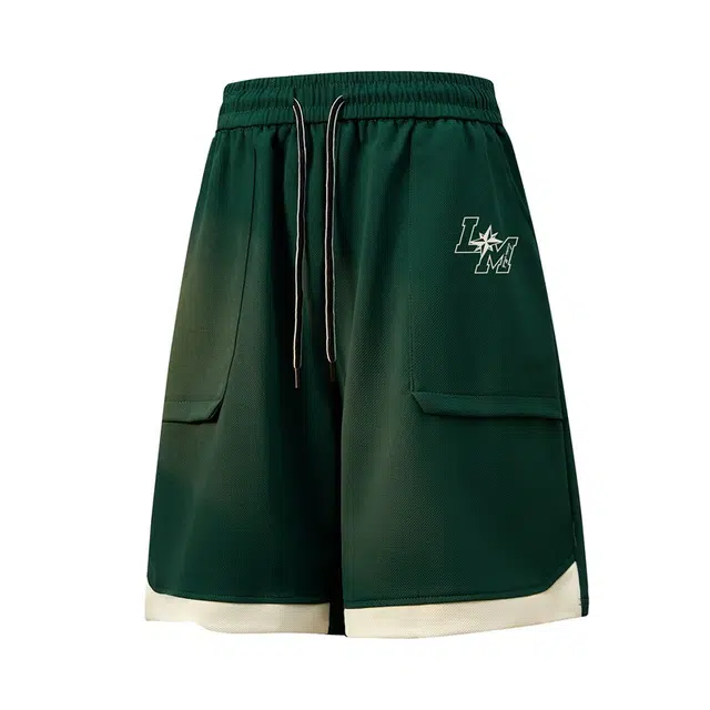 兰缪 拼色透气柔软亲肤运动户外宽松五分裤休闲短裤 男女同款