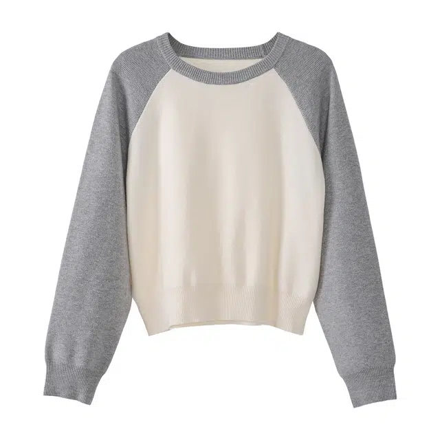 法儿家 简约设计感韩系慵懒风圆领针织衫 女款 白色