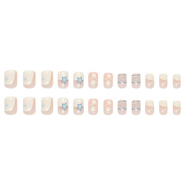 馨枕居 清新星星冰透酸天空蓝线条  穿戴甲 短梯蓝色纯色 可爱