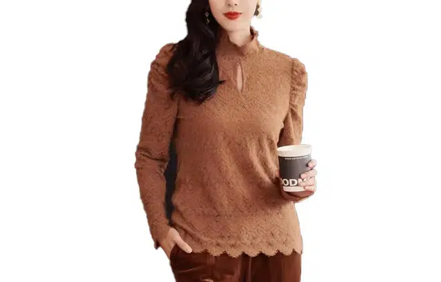 四美子 纯色提花打底长袖衬衫 女款