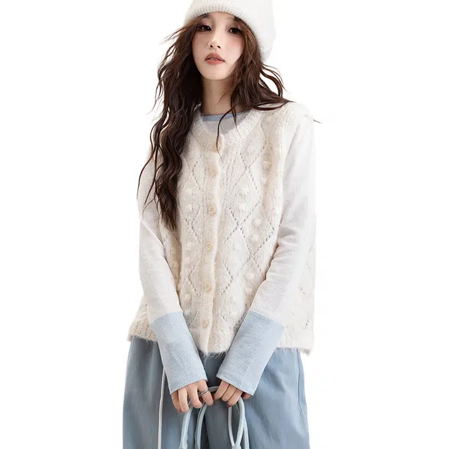 红蜻蜓 圆领舒适纯色单排扣通勤针织衫 女款