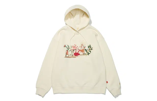 李宁 运动潮流系列 日进斗金系列新年款 卡通图案印花宽松连帽卫衣 女款 米白色