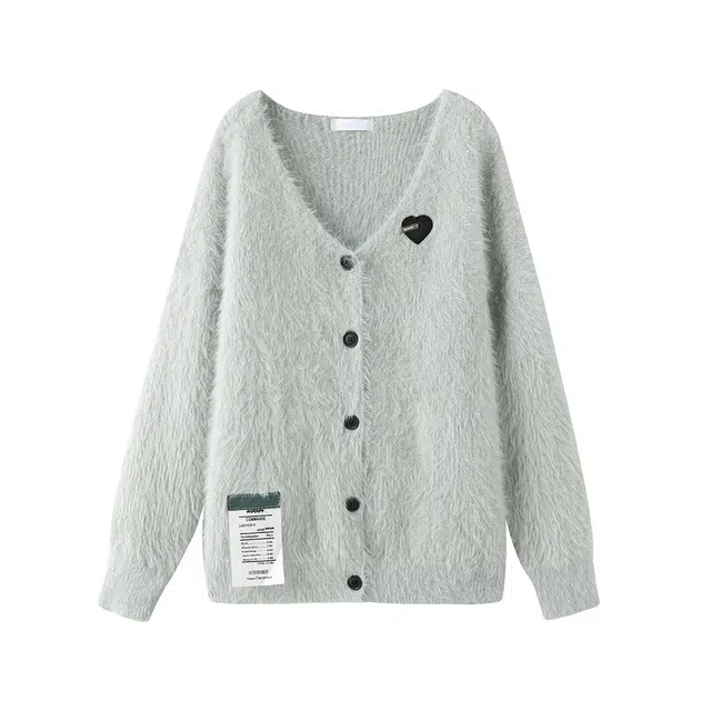 花栗鼠小姐 薄荷奶盖 韩系用看风高级感软糯谁貂绒设计感宽松长袖开衫针织衫 女款 雾霾绿