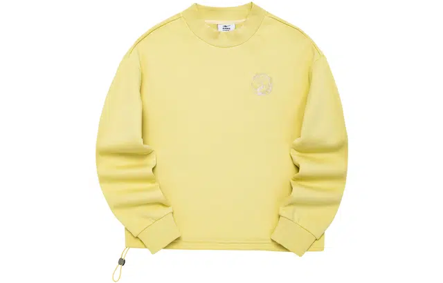 鸿星尔克 嫦娥奔月 抽绳短版加厚纯色长袖套头卫衣 女款 奶油黄