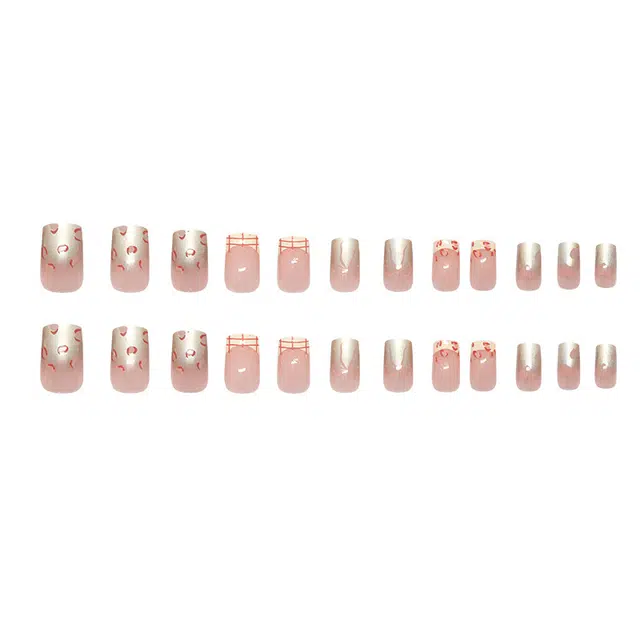 馨枕居 爱心镂空蝴蝶结  穿戴甲 杏仁浅粉裸色 镜面