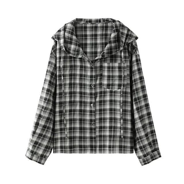 花栗鼠小姐 拿铁三分糖 日常百搭慵懒随性连帽抽绳简约金属扣落肩袖宽松藏肉防晒衬衫 女款