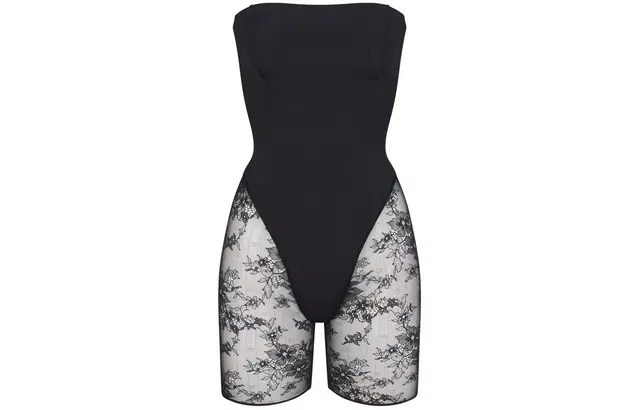 SKIMS Ultra Fine Lace Strapless Onesie Onyx