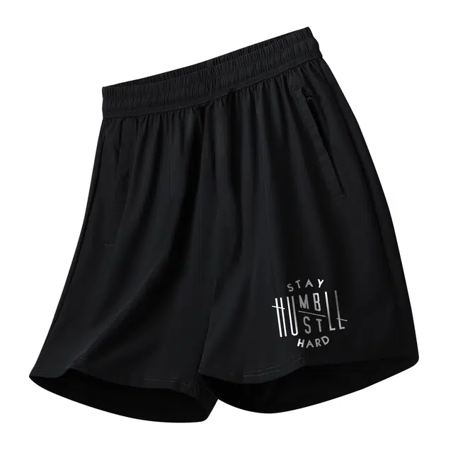 纳趣 字母印花宽松直筒五分裤百搭户外透气速干休闲短裤 男款 黑色