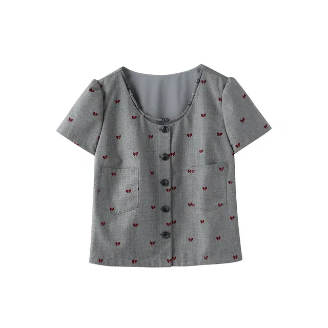 花栗鼠小姐 宽松圆领套头短袖衬衫 女款