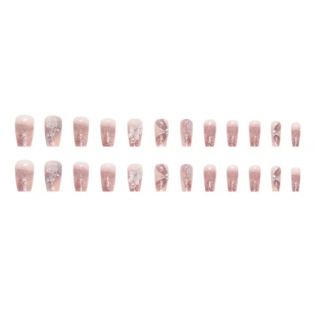 馨枕居 仙气梦幻  穿戴甲 长方粉色晕染 蝴蝶山茶花