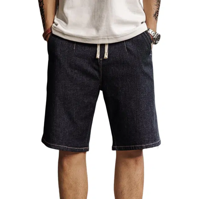 格蓝鹿 夏季 美式高端复古潮流宽松纯色舒适百搭潮牌直筒五分休闲短裤 男女同款 蓝色