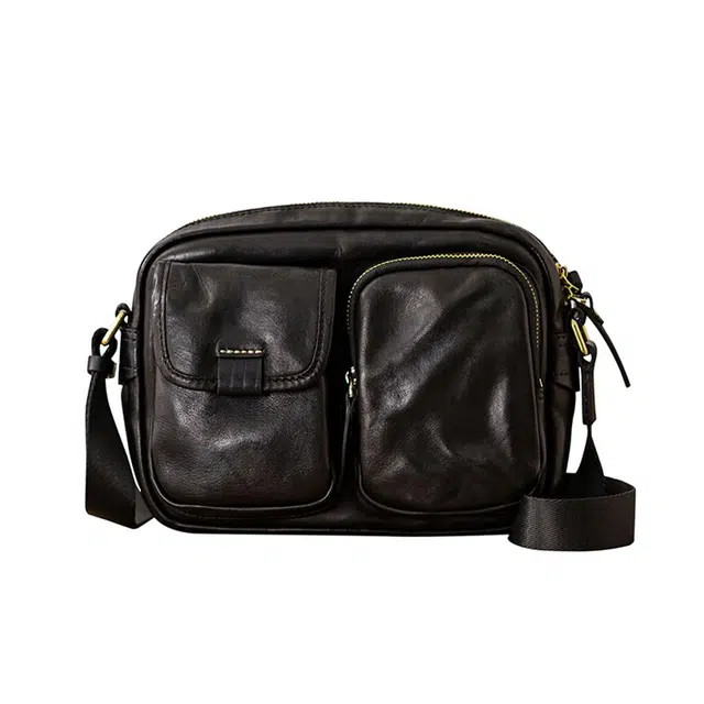 后步 小众设计复古质感高级通勤时尚简约 牛皮 单肩包 中号 男款 多色