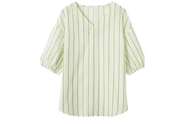 【dme】 休闲印花条纹宽松薄款短袖衬衫 女款 绿色