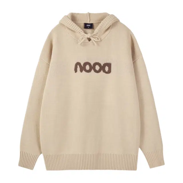 柏黛妃 连帽字母提花套头慵懒风宽松卫衣 女款 杏色