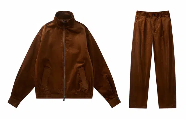 我是大卫 美式复古灯芯绒美拉德轻熟风掐褶休闲运动套装 通用 咖色