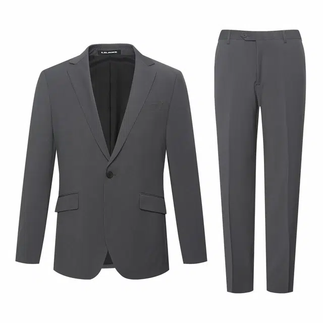 利郎 纯色平驳领商务休闲质感西上衣百搭极简风纯色长裤西装套装 男款 灰紫