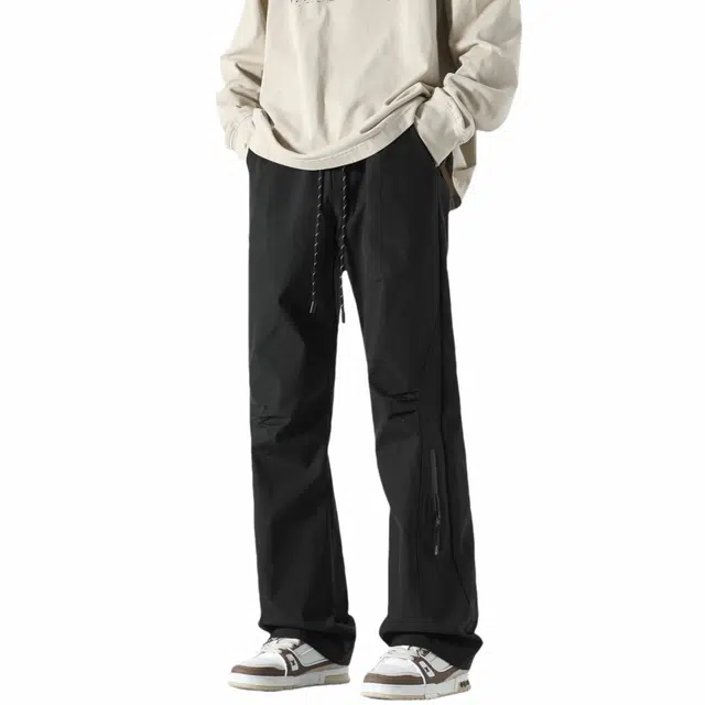 哲源 防风防水登山褶皱长裤宽松大码直筒拖地运动裤子休闲裤 男女同款