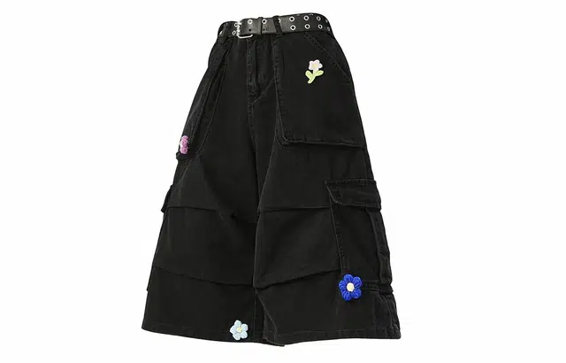 冰飞 美式复古高街时尚个性宽松休闲舒适运动七分马裤时尚潮牌百搭工装短裤 男女同款