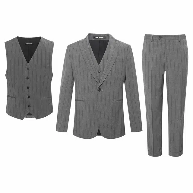 利郎 含马甲条纹西服商务休闲合身极简风质感百搭西装套装 男款