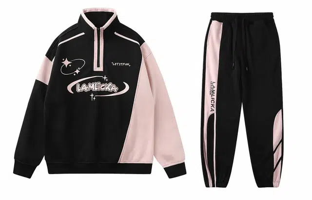 LAMLICKA Half-Zip Letter Print Pullover Set