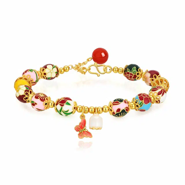 【招财蝴蝶】中国黄金 珍·尚银 东方花园 新中式绣球蝴蝶手饰 诸事顺利复古浪漫国潮铃兰花小众轻奢 女友好运 礼盒 玛瑙 手链 女款