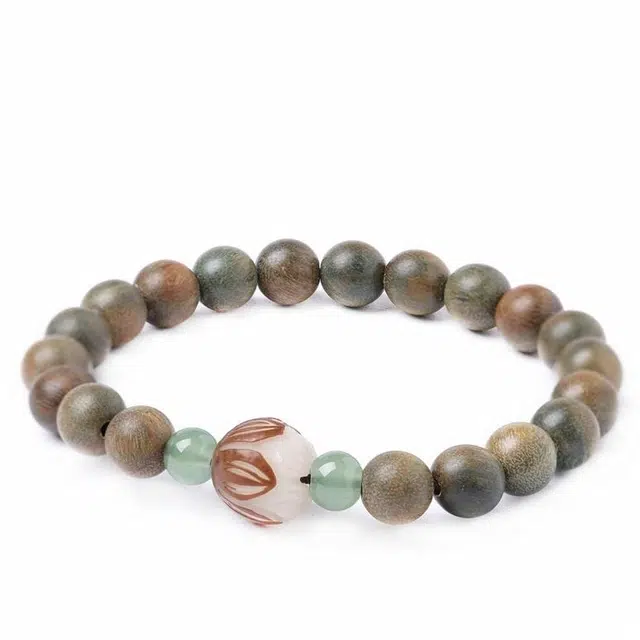 三檀小舍 好运连连国风国潮禅意新中式复古文艺单圈叠戴好运招财平安喜乐小众高级轻奢 绿檀 手串 男女同款情侣款