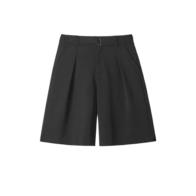 臣目 高级感舒适百搭时尚中腰宽松纯色拉链适中五分休闲短裤 男款