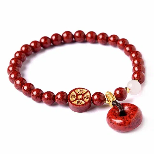 灵菲 真品万山原矿晶体平安扣高含量福在眼前吉祥生日送礼#好运 再造辰砂朱砂 玉石手串 男女同款情侣款