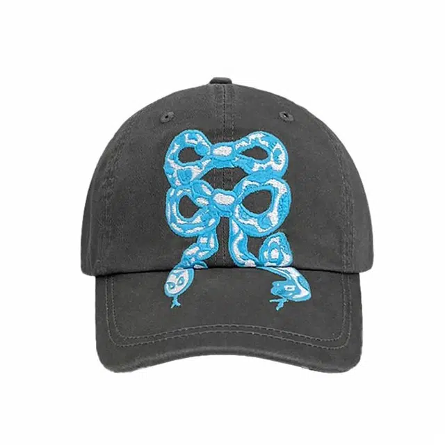 俞兆林 春夏季蝴蝶结小蛇刺绣印花水洗做旧户外出行防晒遮阳复古小众大头围显脸小 棉 鸭舌帽 男女同款情侣款