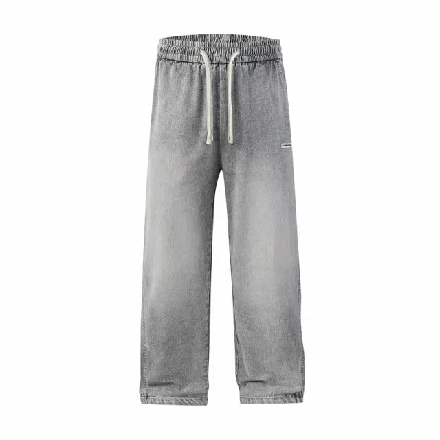 帝狼牛 美式复古休闲百搭舒适亲肤基础款直筒中腰宽松系带长裤牛仔裤 男女同款