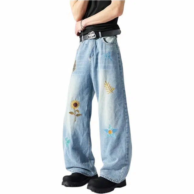 沃马 美式高街复古重工宽松牛仔裤 男女同款