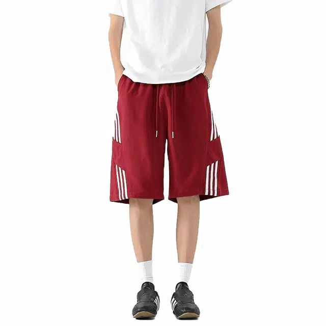 佐菲利 冰丝速干美式高街条纹拼接五分裤设计感宽松休闲短裤 男女同款