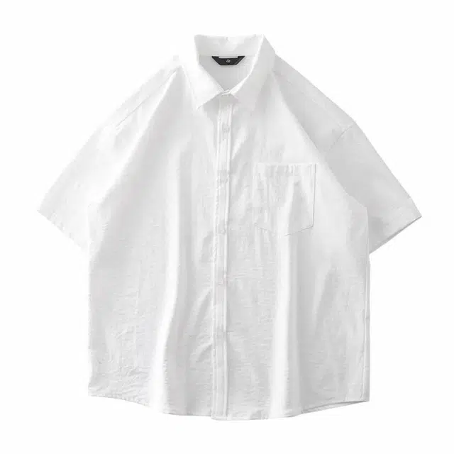 杜克恩 美式休闲高级感纯色尖领短袖衬衫 男款