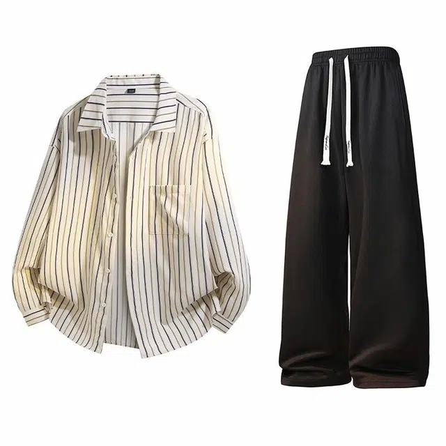 吾皇猫 复古潮流宽松休闲百搭衬衫套装 男女同款