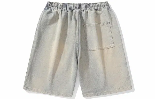 宜而爽 美式复古街头时尚卡通滑板少年涂鸦字母印花清新学院风水洗做旧宽松休闲百搭舒适透气系带五分牛仔短裤 男女同款