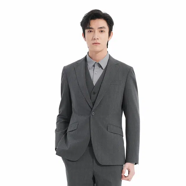 利郎 商场同款条纹含马甲商务休闲西装套装 男款 灰黑间色