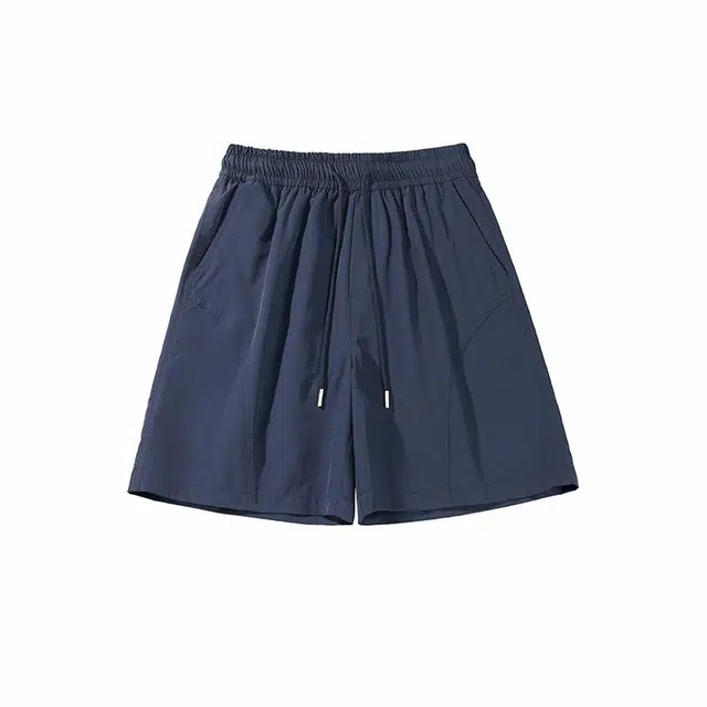 宝米卡 美式高街复古运动五分跑步宽松纯色系带休闲短裤 男女同款 藏青色